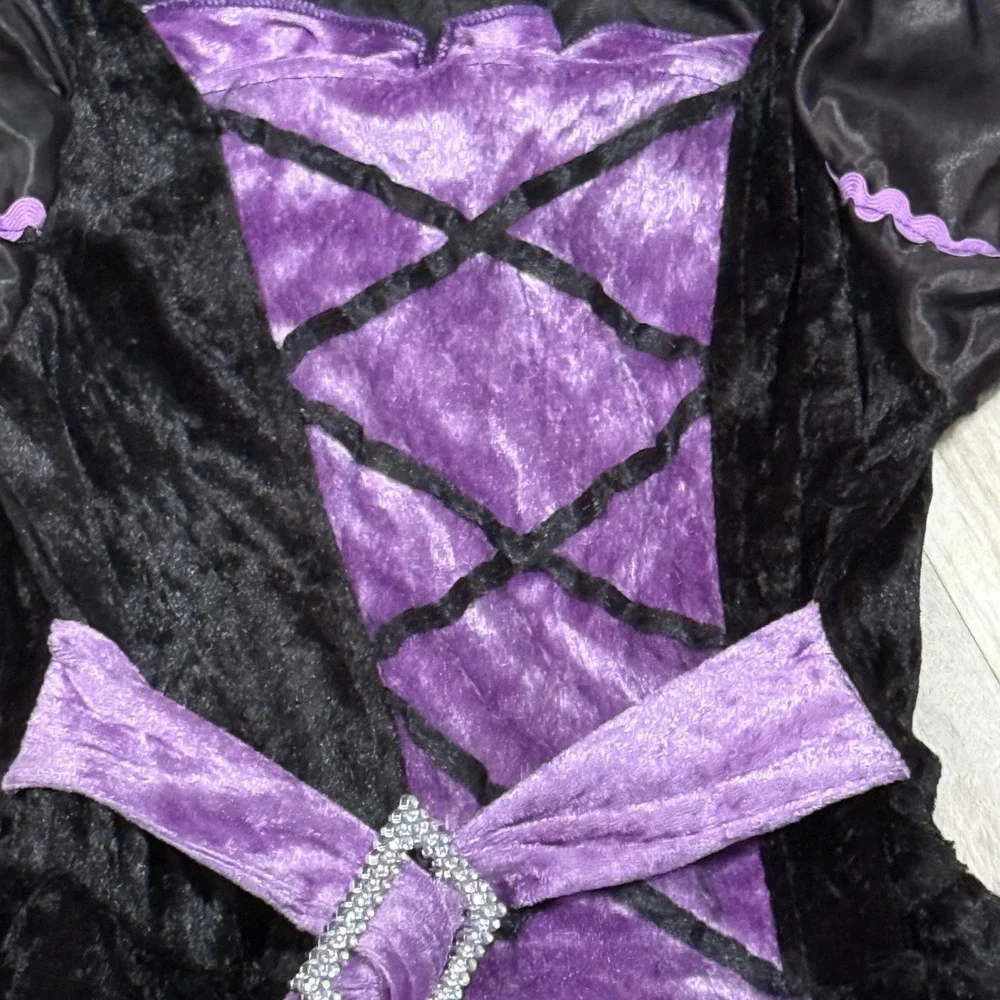 Kids Witch Costume‎ Dress Hat Spider Web Purple Black Halloween Magical  Dress